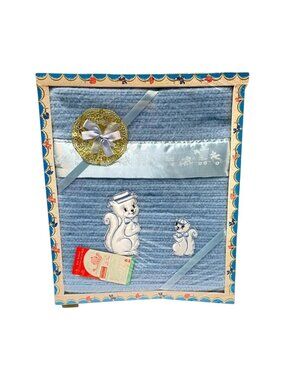 Vintage Lady Christina Baby Blanket Blue 36 x 48 Circus & Squirrel New in Box
